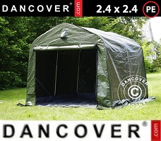 Tente de stockage 2,4x2,4x2m PE, avec couverture de sol, Vert/Gris